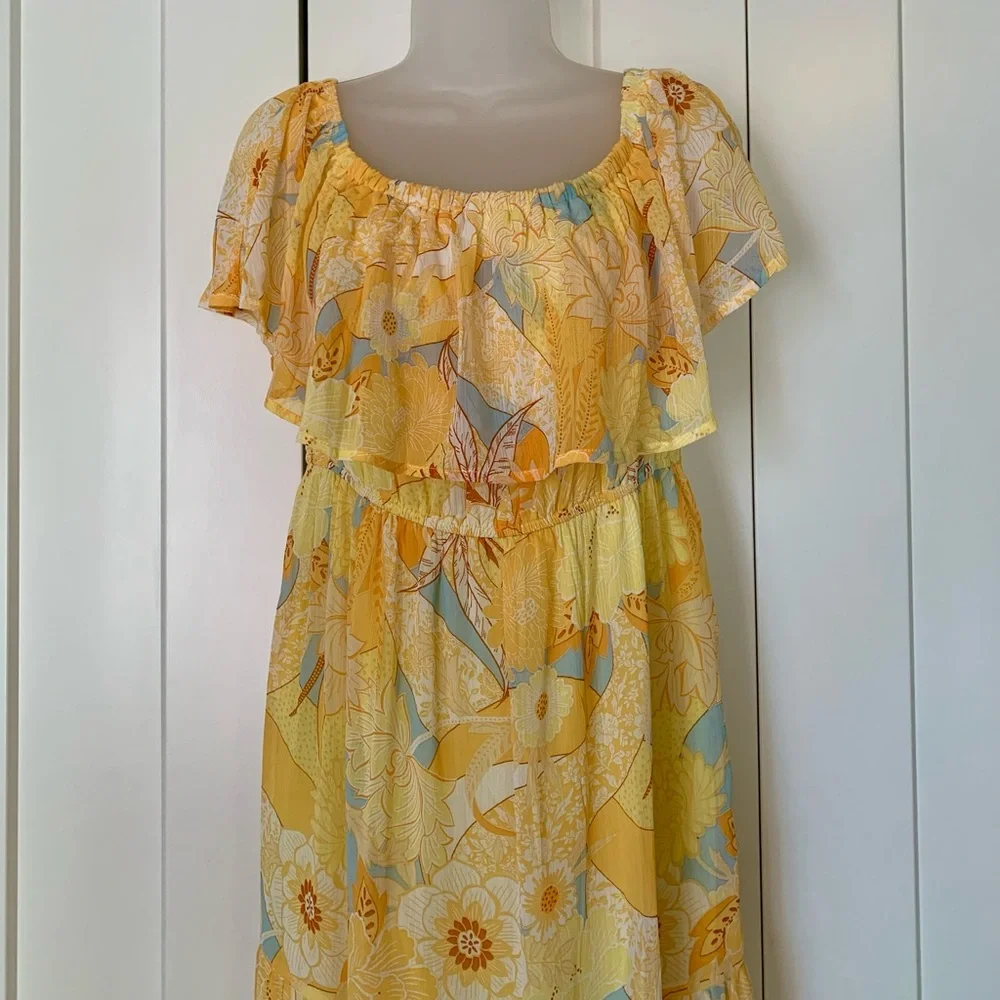 New - Mittoshop summery maxi dress yellow flowers wedding guest or party L - Picture 3 of 10